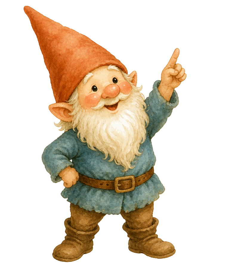 A gnome pointing at the client's results